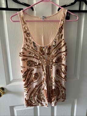 Express Blush Pink Sequin Tank Top with Rose Gold Accents